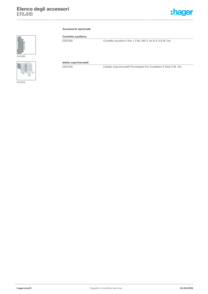 Immagine Hager Scheda tecnica del prodotto ERL418 | Hager Italia