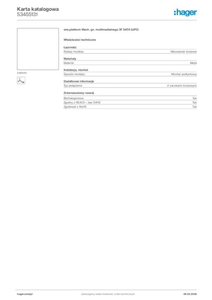 Zdjęcie Hager Karta katalogowa 53455131 | Hager Polska