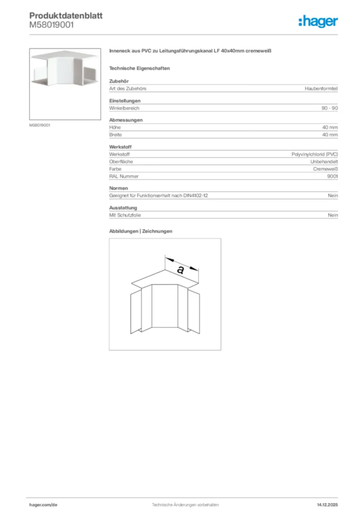 Bild Hager Produktdatenblatt M58019001 | Hager Deutschland