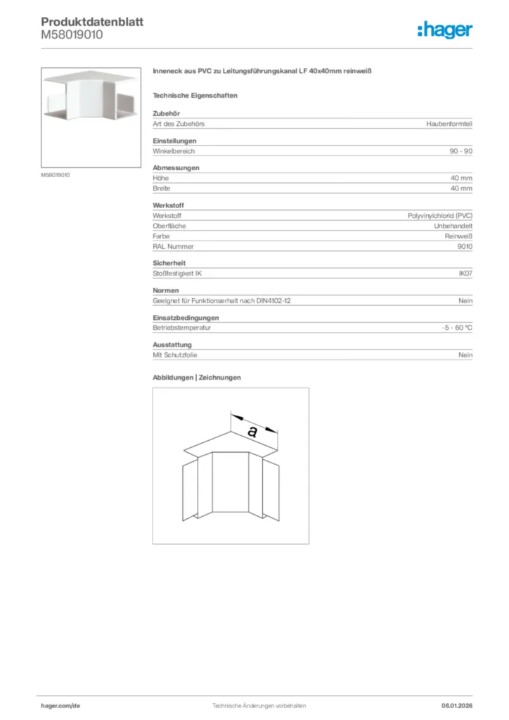 Bild Hager Produktdatenblatt M58019010 | Hager Deutschland