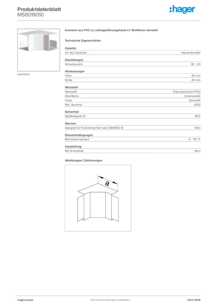 Bild Hager Produktdatenblatt M58019010 | Hager Deutschland