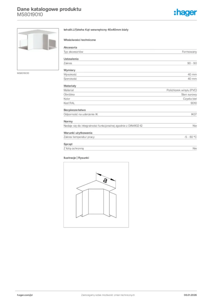 Zdjęcie Hager Karta katalogowa M58019010 | Hager Polska