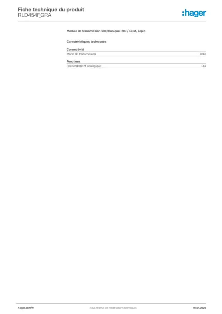 Image Hager Fiche technique du produit RLD454F_GRA | Hager France
