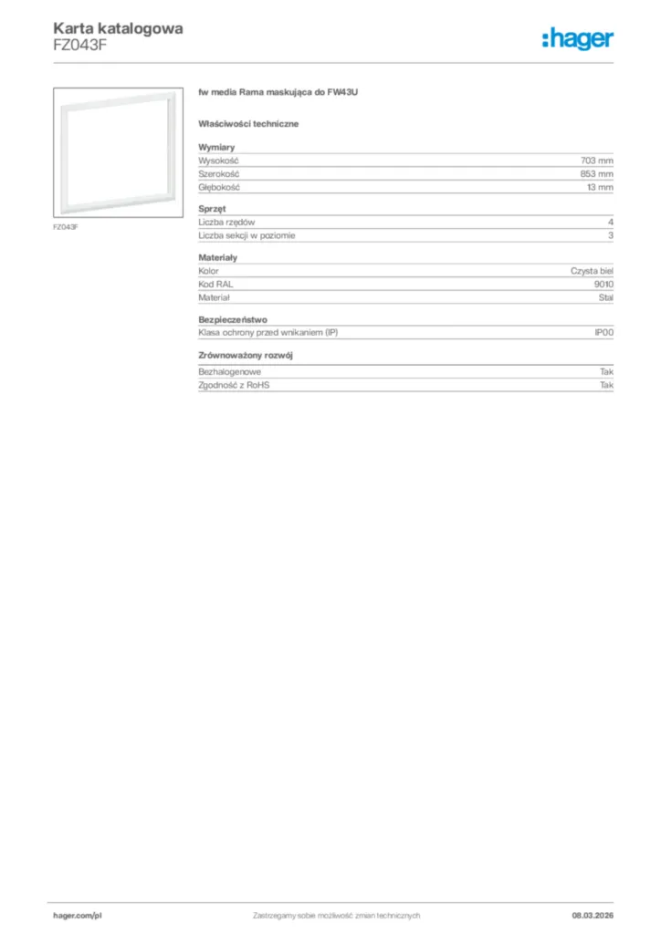 Zdjęcie Hager Karta katalogowa FZ043F | Hager Polska