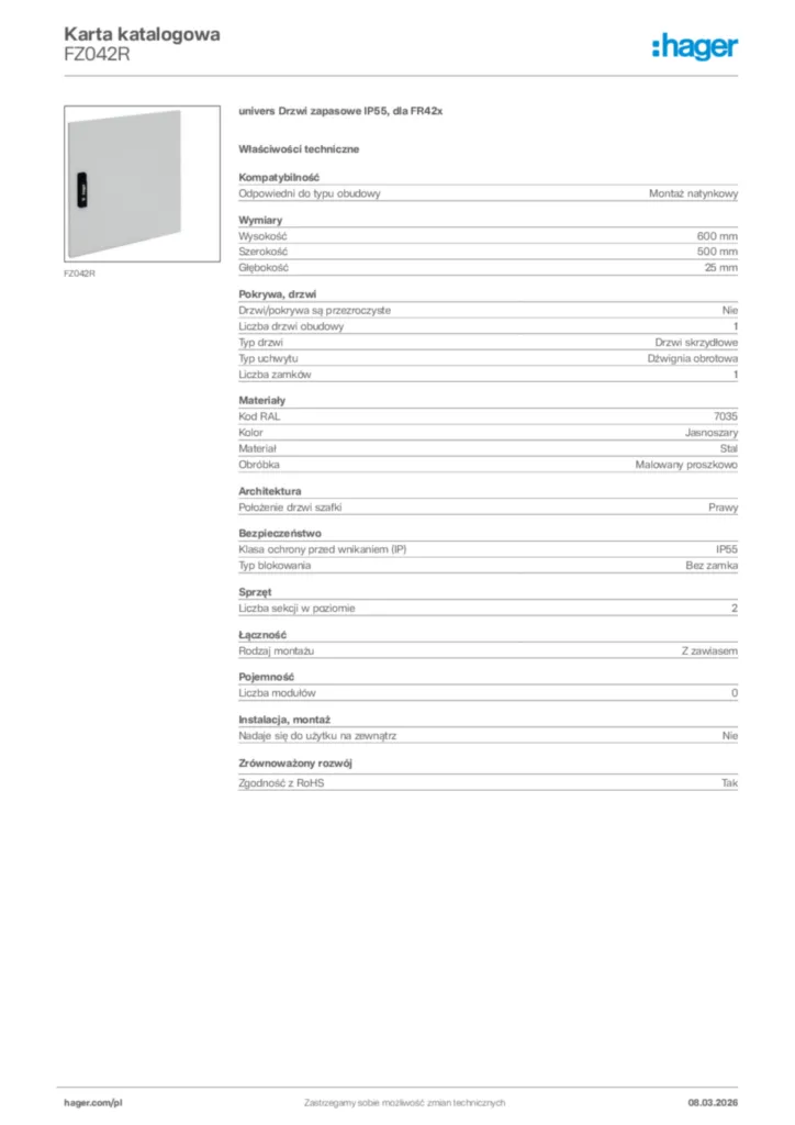 Zdjęcie Hager Karta katalogowa FZ042R | Hager Polska