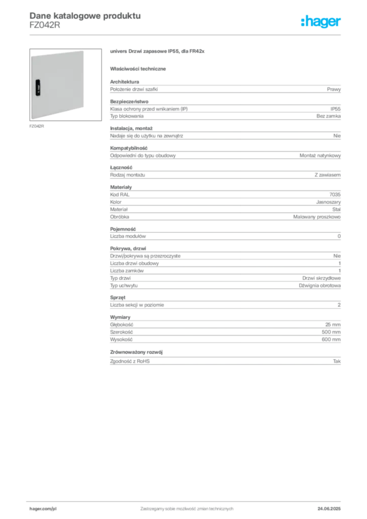 Zdjęcie Hager Karta katalogowa FZ042R | Hager Polska