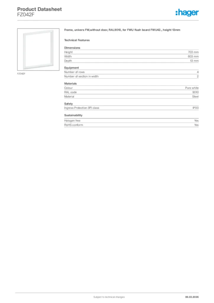Image Hager Product data sheet FZ042F  | Hager Africa