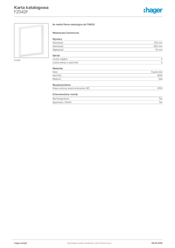 Zdjęcie Hager Karta katalogowa FZ042F | Hager Polska