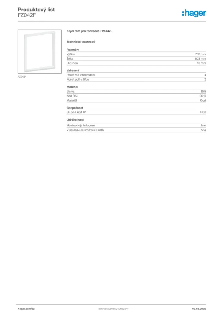 Obrázek Hager Product data sheet FZ042F | Hager