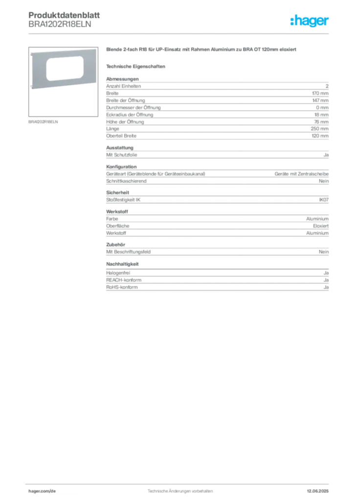 Hager Produktdatenblatt BRA1202R18ELN