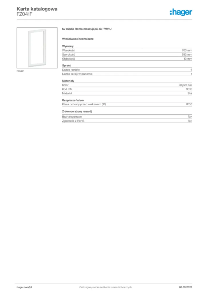 Zdjęcie Hager Karta katalogowa FZ041F | Hager Polska