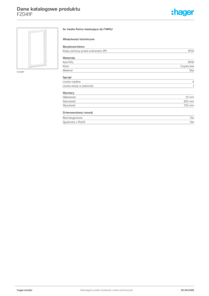 Zdjęcie Hager Karta katalogowa FZ041F | Hager Polska
