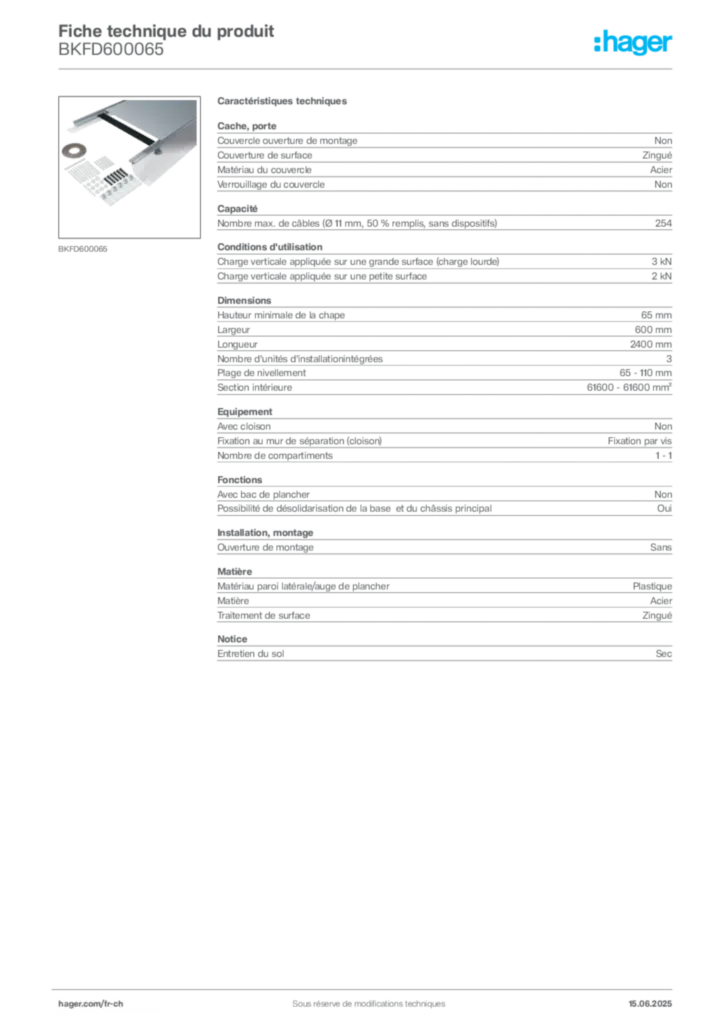 Image Hager Fiche technique du produit BKFD600065 | Hager Suisse