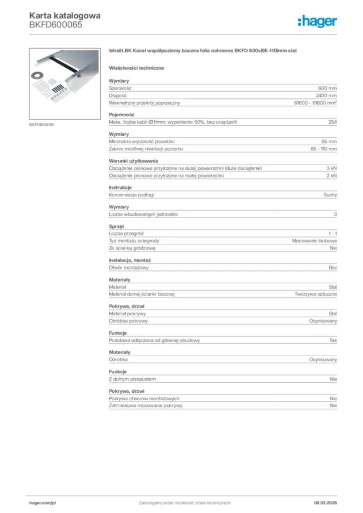 Zdjęcie Hager Karta katalogowa BKFD600065 | Hager Polska