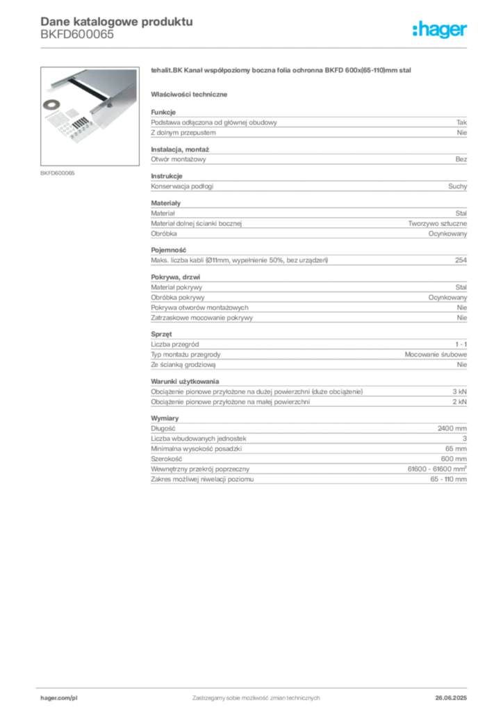 Zdjęcie Hager Karta katalogowa BKFD600065 | Hager Polska