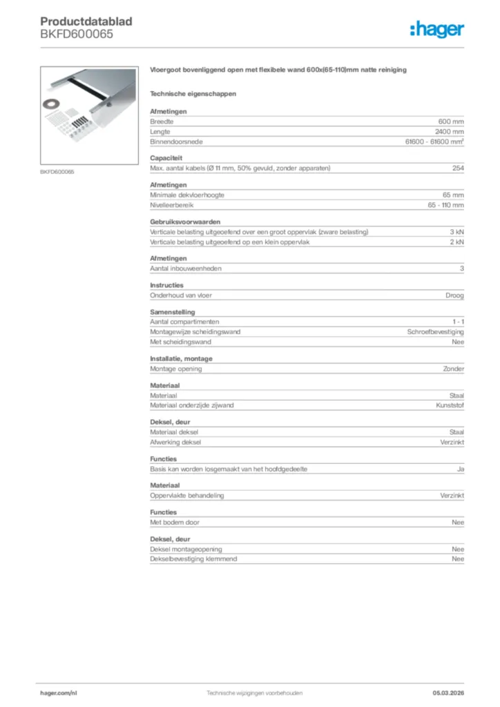 Afbeelding Hager Productdatablad BKFD600065 | Hager Nederland