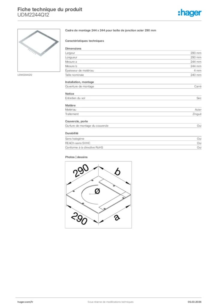 Image Hager Fiche technique du produit UDM2244Q12 | Hager France