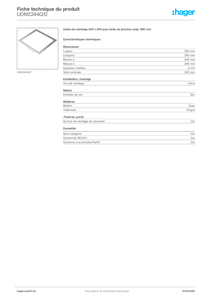 Image Hager Fiche technique du produit UDM2244Q12 | Hager Belgique
