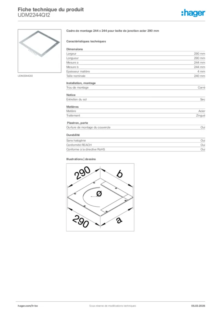 Image Hager Fiche technique du produit UDM2244Q12 | Hager Belgique