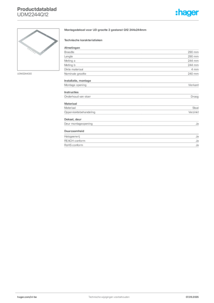 Afbeelding Hager Productdatablad UDM2244Q12 | Hager Belgium