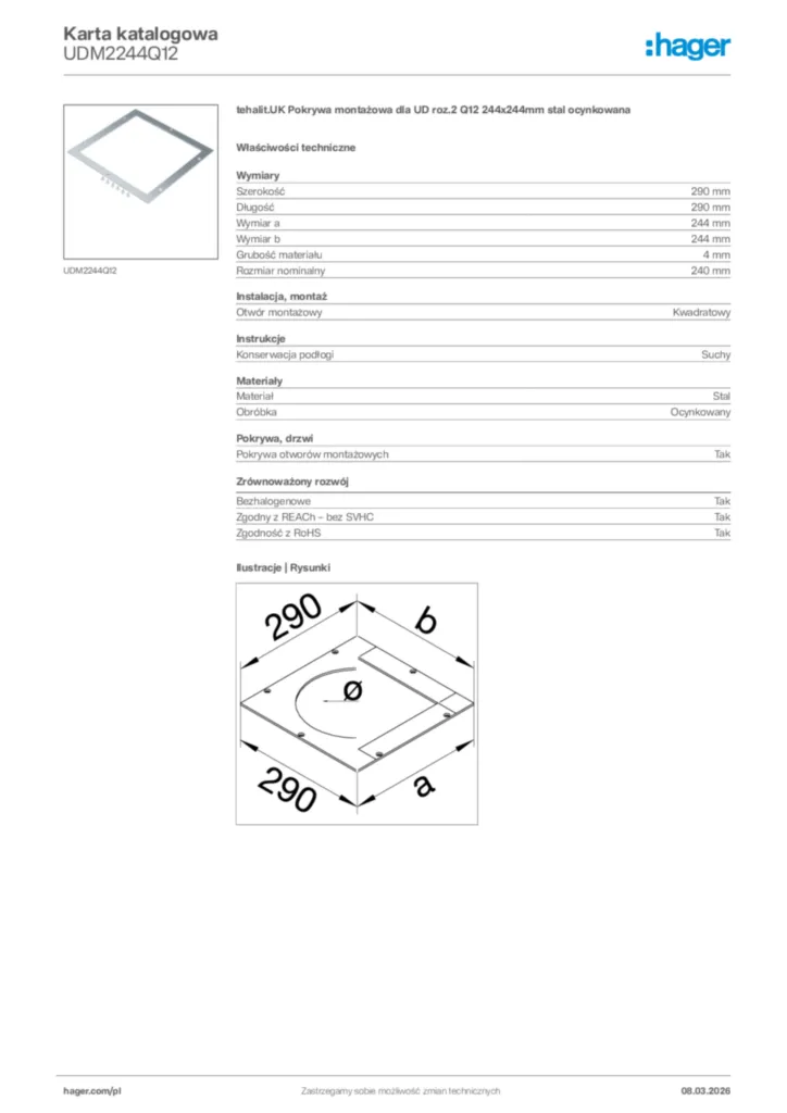 Zdjęcie Hager Karta katalogowa UDM2244Q12 | Hager Polska