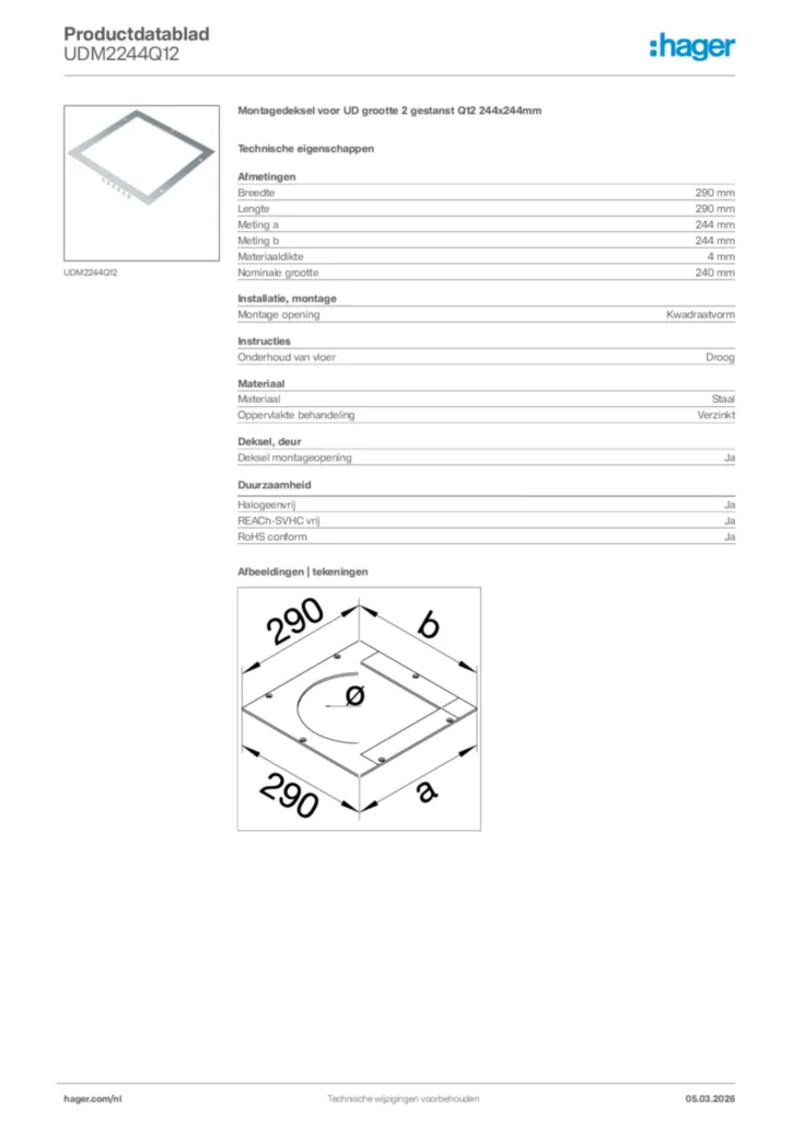 Afbeelding Hager Productdatablad UDM2244Q12 | Hager Nederland