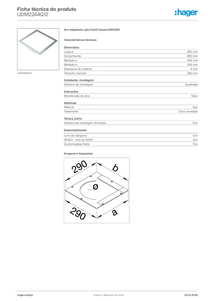 Imagem Hager Ficha técnica do produto UDM2244Q12 | Hager Portugal