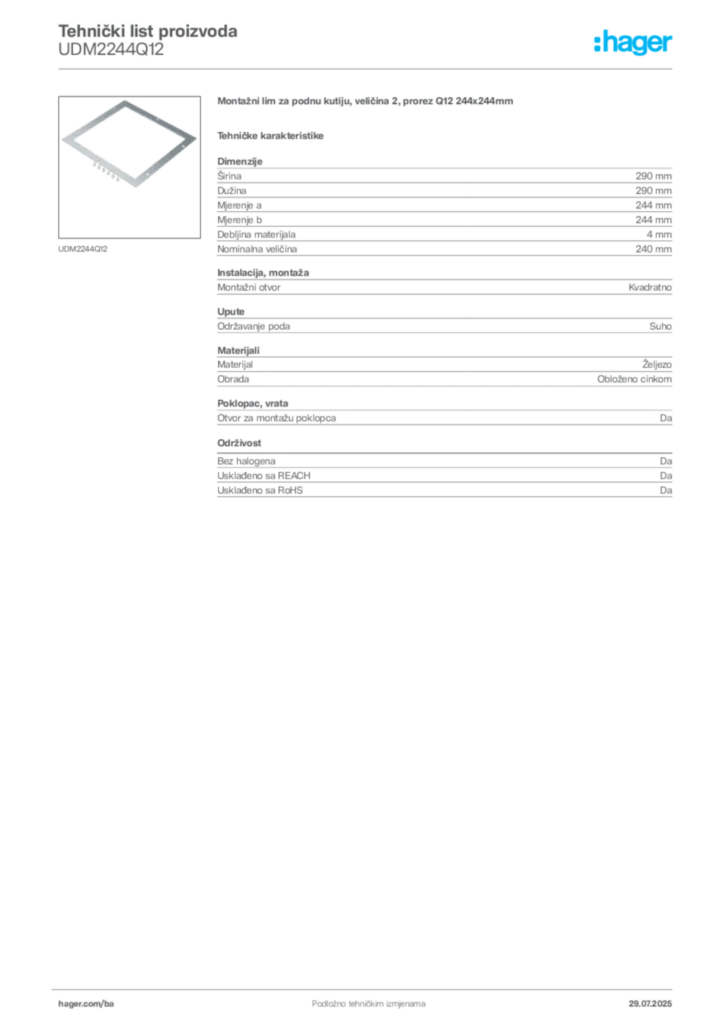 Slika Hager Product data sheet UDM2244Q12  | Hager