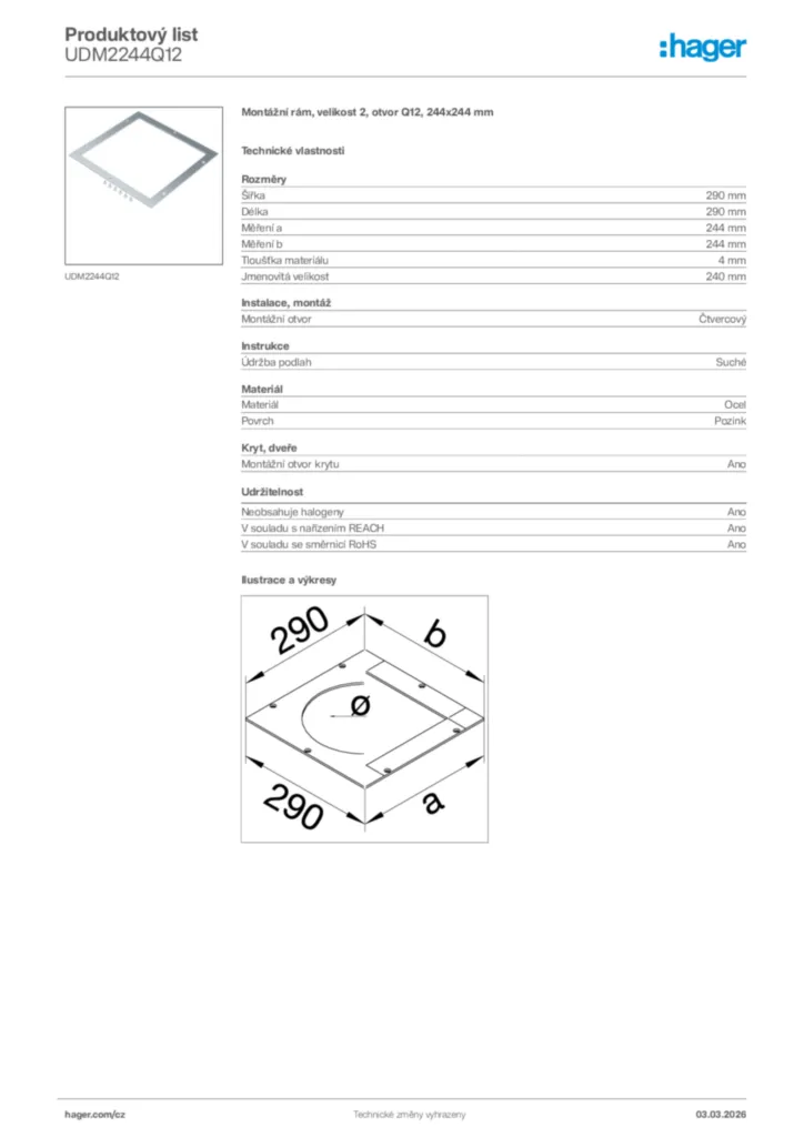 Obrázek Hager Product data sheet UDM2244Q12 | Hager