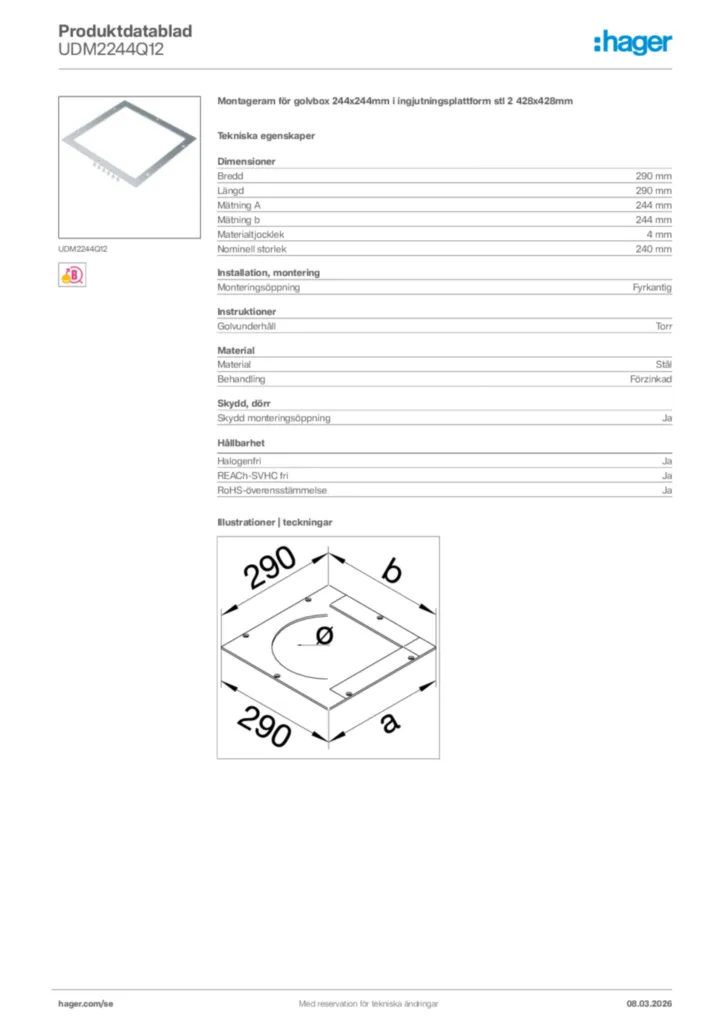 Bild Hager Produktdatablad UDM2244Q12 | Hager Sverige