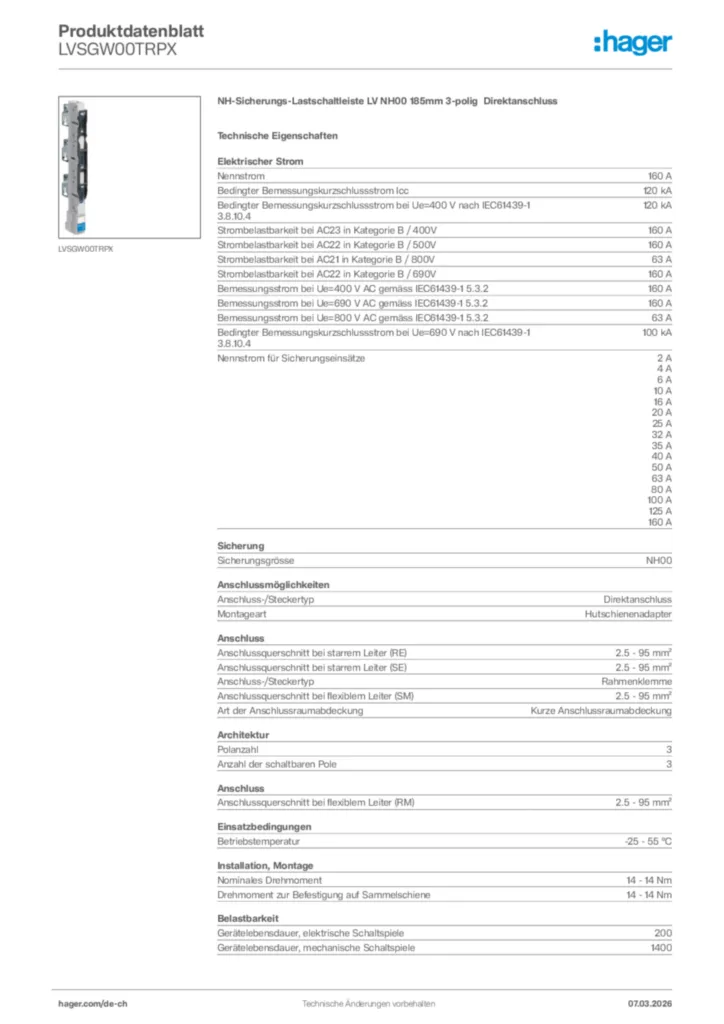 Bild Hager Produktdatenblatt LVSGW00TRPX | Hager Schweiz