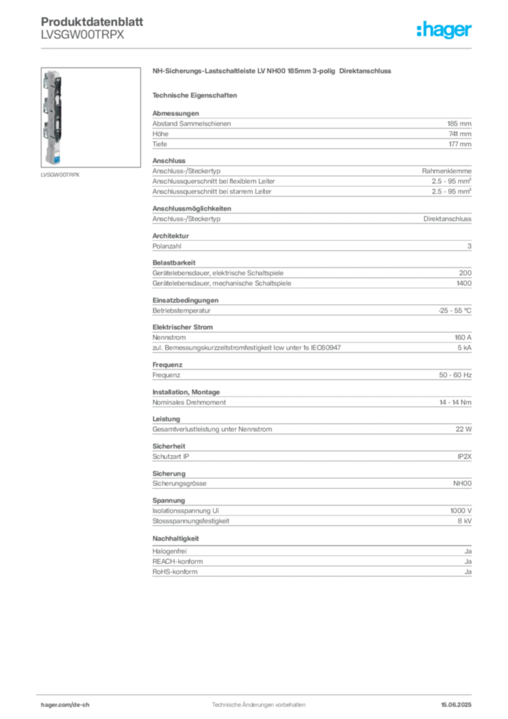 Bild Hager Produktdatenblatt LVSGW00TRPX | Hager Schweiz
