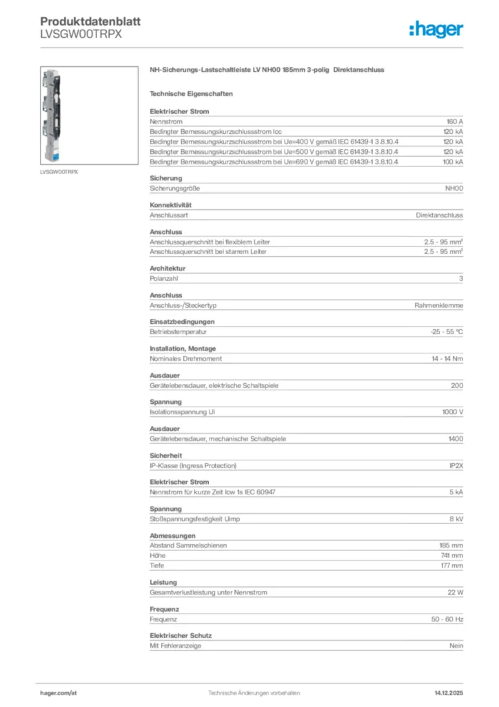 Bild Hager Produktdatenblatt LVSGW00TRPX | Hager Deutschland