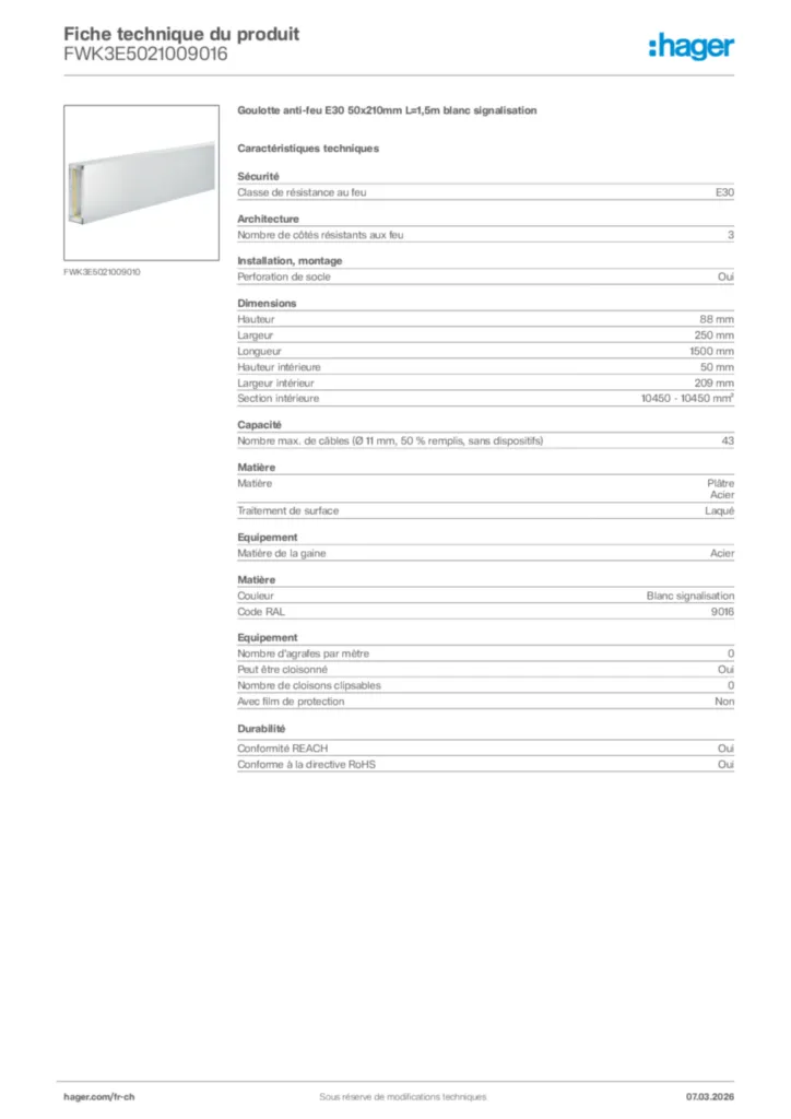 Image Hager Fiche technique du produit FWK3E5021009016 | Hager Suisse