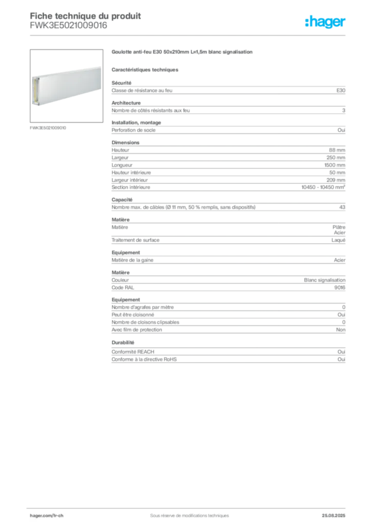 Image Hager Fiche technique du produit FWK3E5021009016 | Hager Suisse