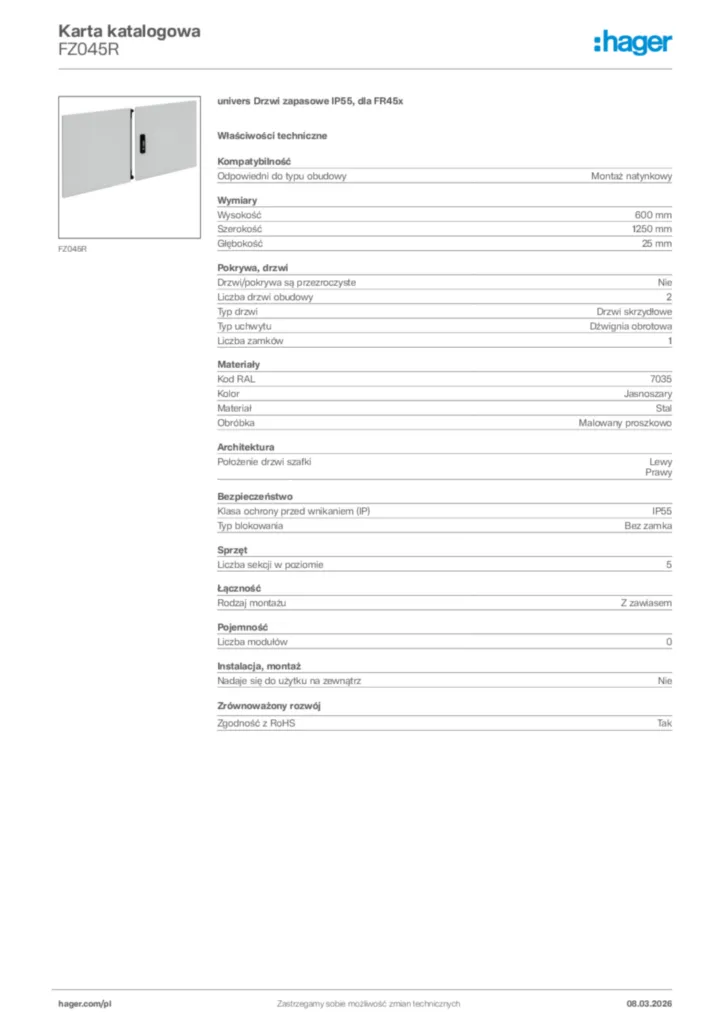 Zdjęcie Hager Karta katalogowa FZ045R | Hager Polska