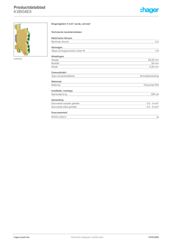 Afbeelding Hager Productdatablad KXB04EX | Hager Belgium