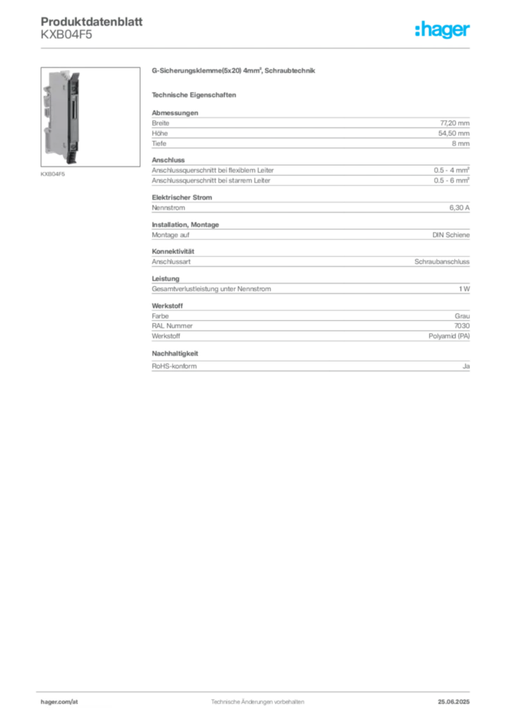 Bild Hager Produktdatenblatt KXB04F5 | Hager Deutschland