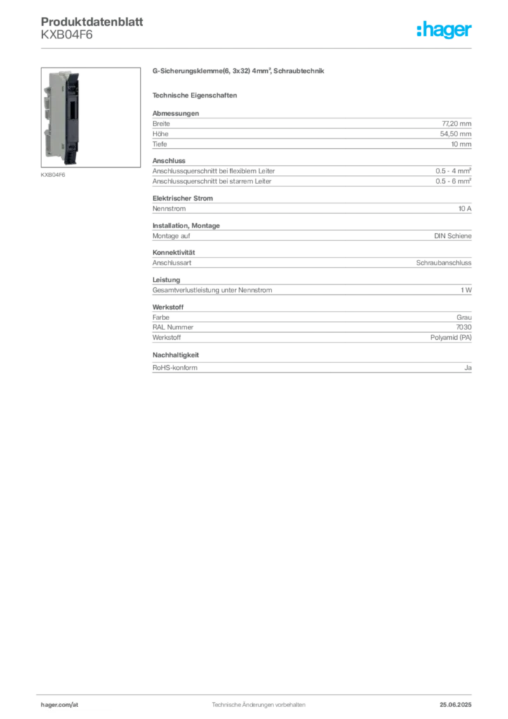 Bild Hager Produktdatenblatt KXB04F6 | Hager Deutschland