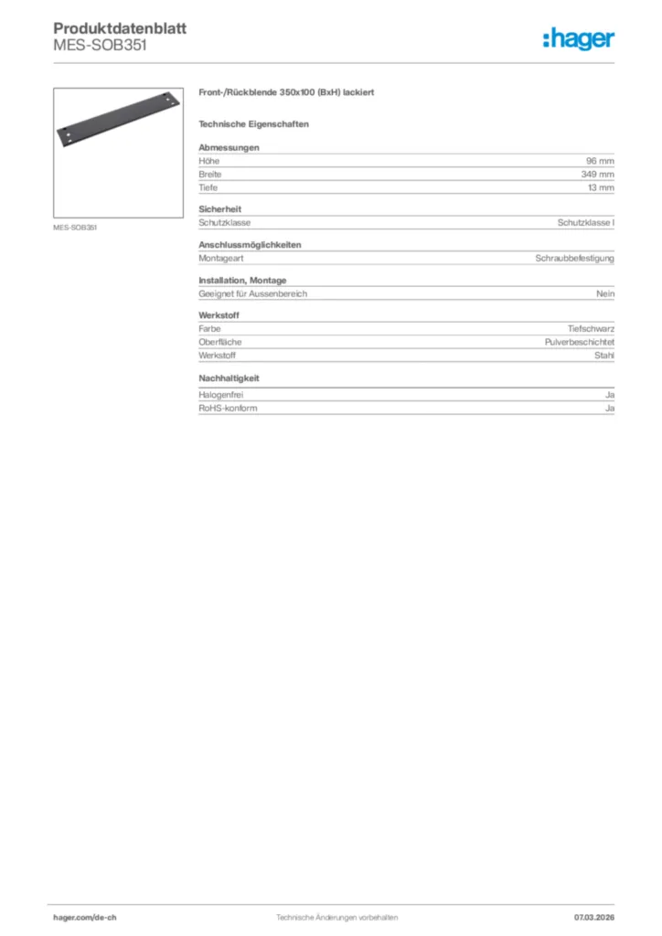 Bild Hager Produktdatenblatt MES-SOB351 | Hager Schweiz