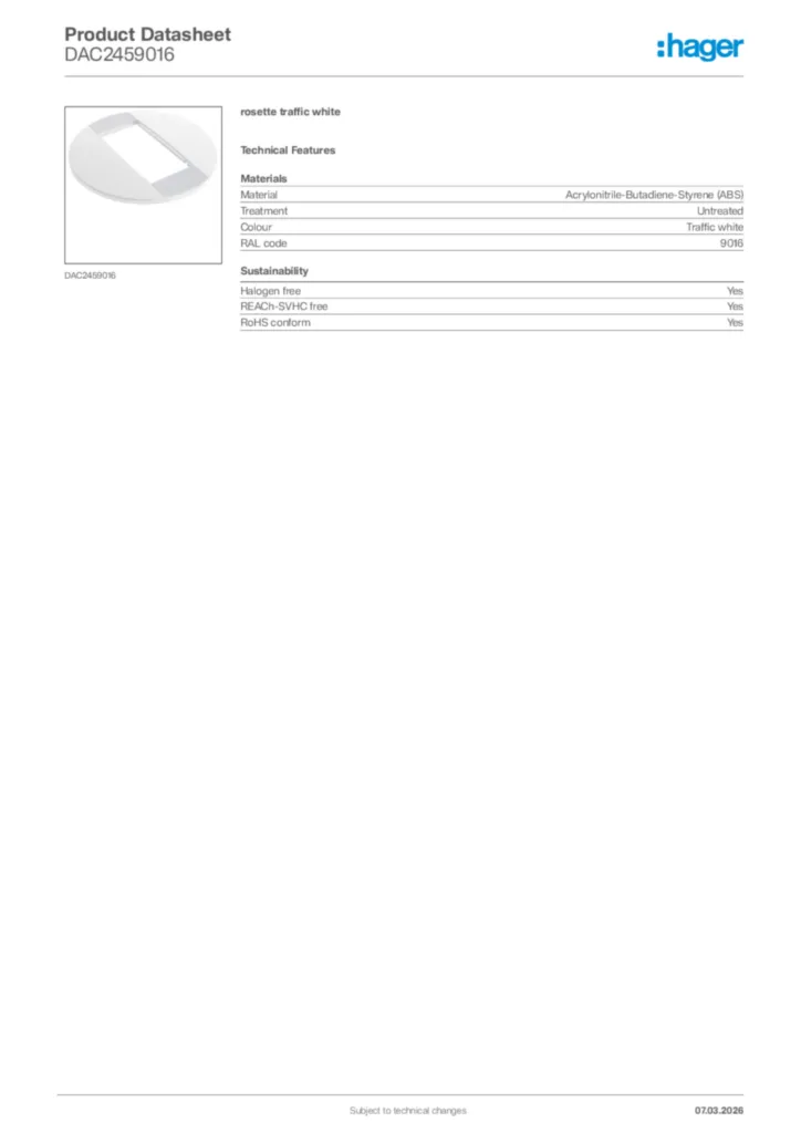 Image Hager Product data sheet DAC2459016  | Hager Africa