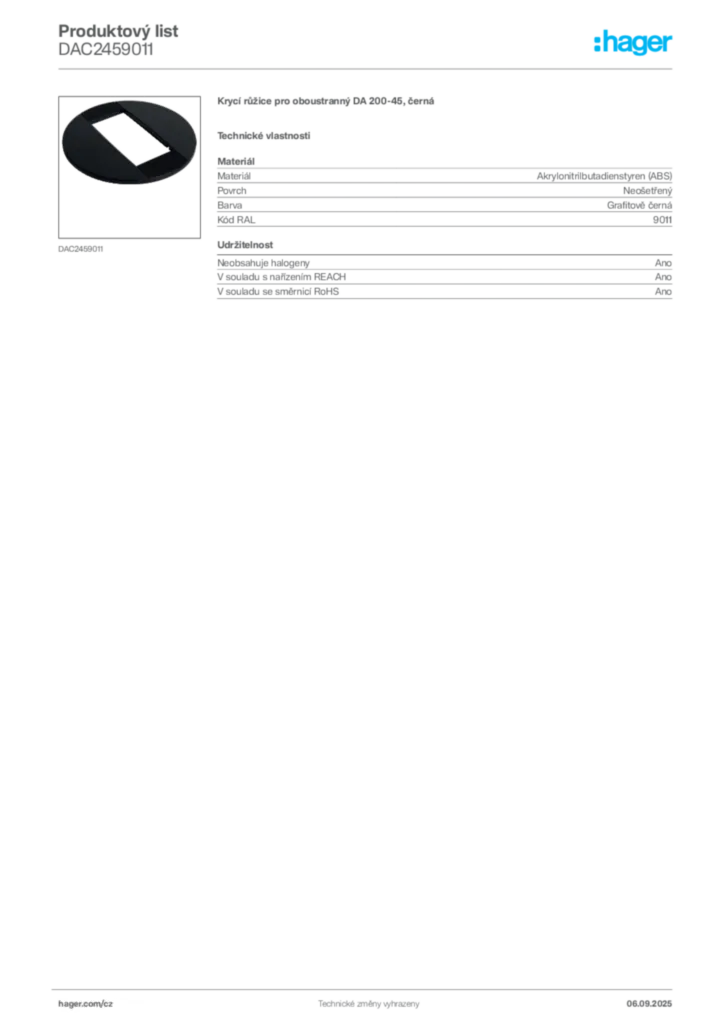 Obrázek Hager Produktový list DAC2459011 | Hager