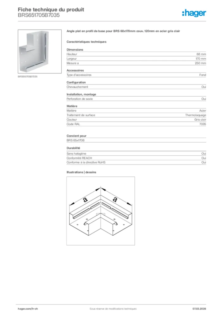 Image Hager Fiche technique du produit BRS651705B7035 | Hager Suisse