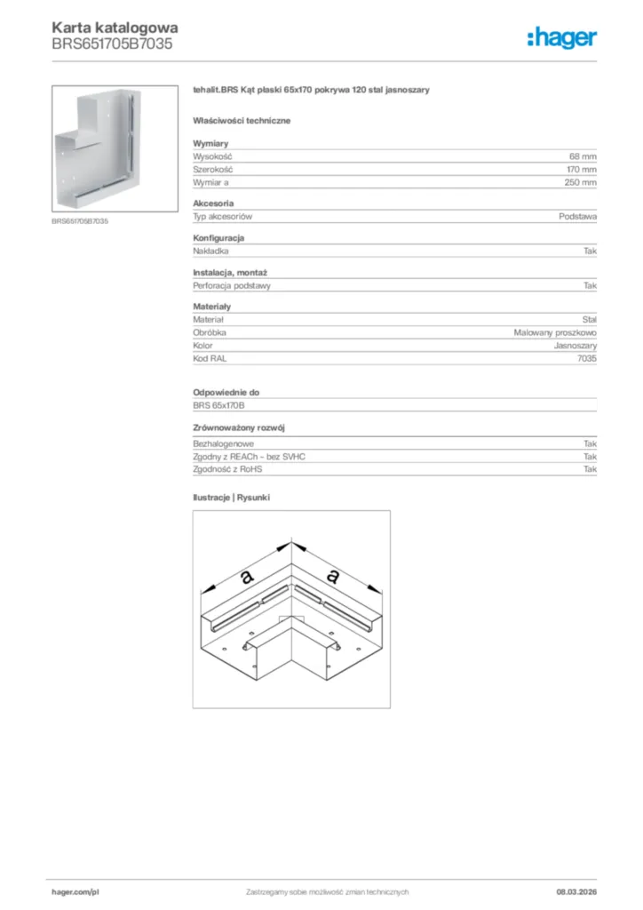 Zdjęcie Hager Karta katalogowa BRS651705B7035 | Hager Polska