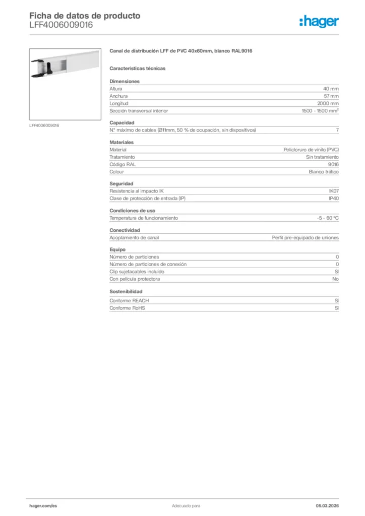 Imagen Hager Ficha de datos de producto LFF4006009016 | Hager España