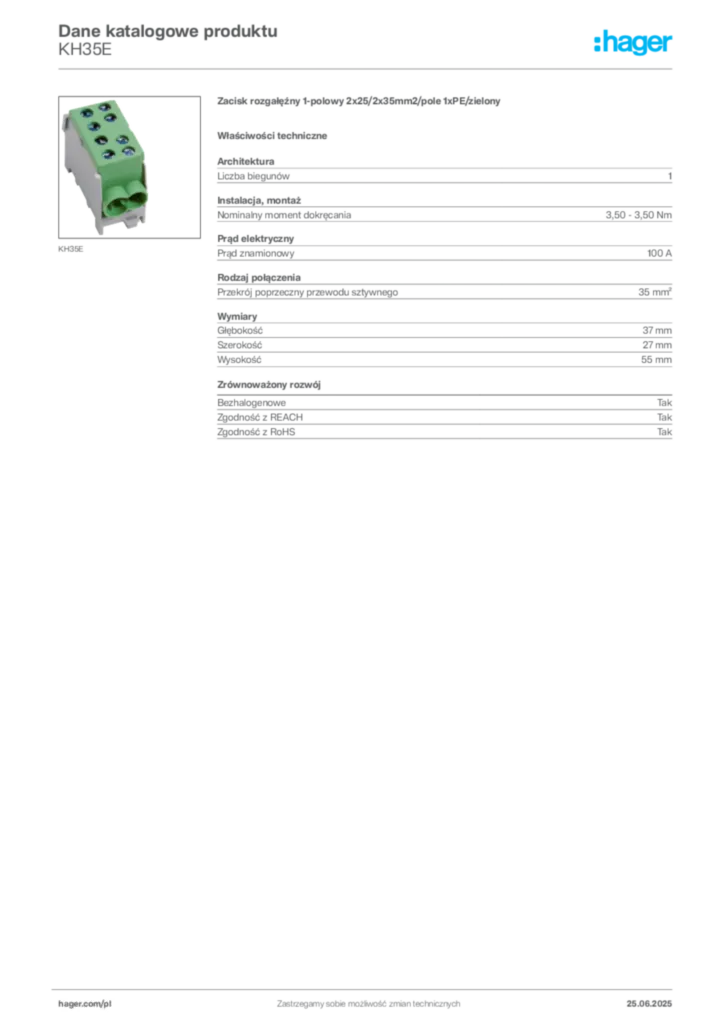 Zdjęcie Hager Karta katalogowa KH35E | Hager Polska