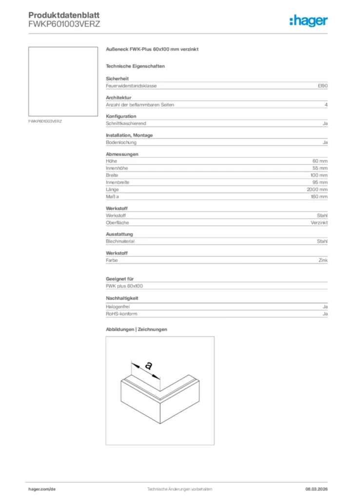 Bild Hager Produktdatenblatt FWKP601003VERZ | Hager Deutschland