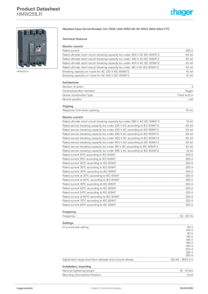 Image Hager Product data sheet HMW251LR  | Hager