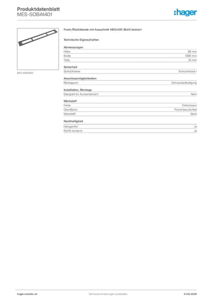 Bild Hager Produktdatenblatt MES-SOBA1401 | Hager Schweiz