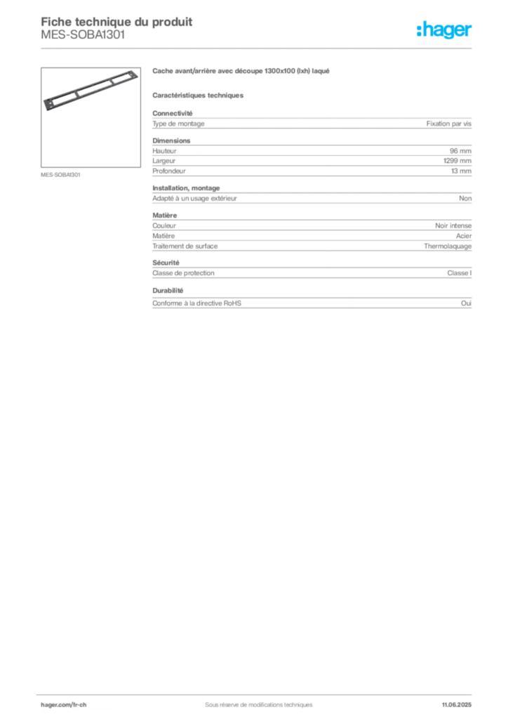 Image Hager Fiche technique du produit MES-SOBA1301 | Hager Suisse